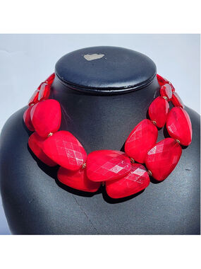 Icing Red Faceted Statement Necklace Chunky Multi-Strand Layered Costume Jewelry